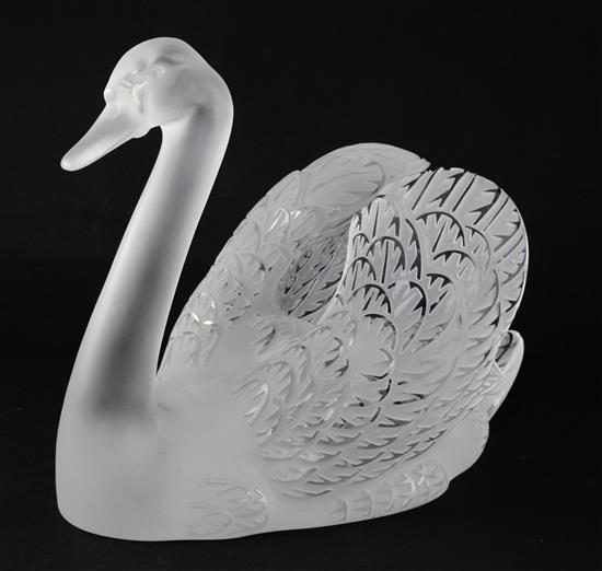 A Lalique Cygne Tete Vers le Haut frosted glass model, post-war, 30.5cm